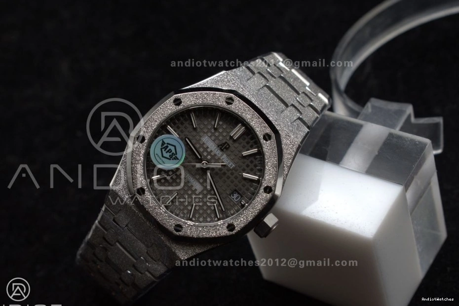 1031 Frosted Edition 15454 SS 37mm Best Grey on Bracelet Clone Lightweight SS Royal Oak SA3120 1:1 Super Dial APSF Textured 0219